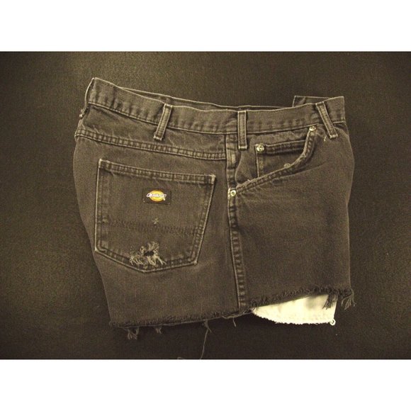 Dickies Womans CUTOFF JEANS SHORTS W 34 MEASURED High Waisted BLACK Denim - Picture 3 of 10